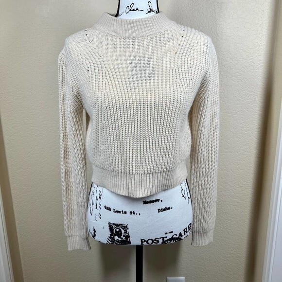 Kendall & Kylie cream sweater women crop knit long sleeve sweater size S - Picture 6 of 12
